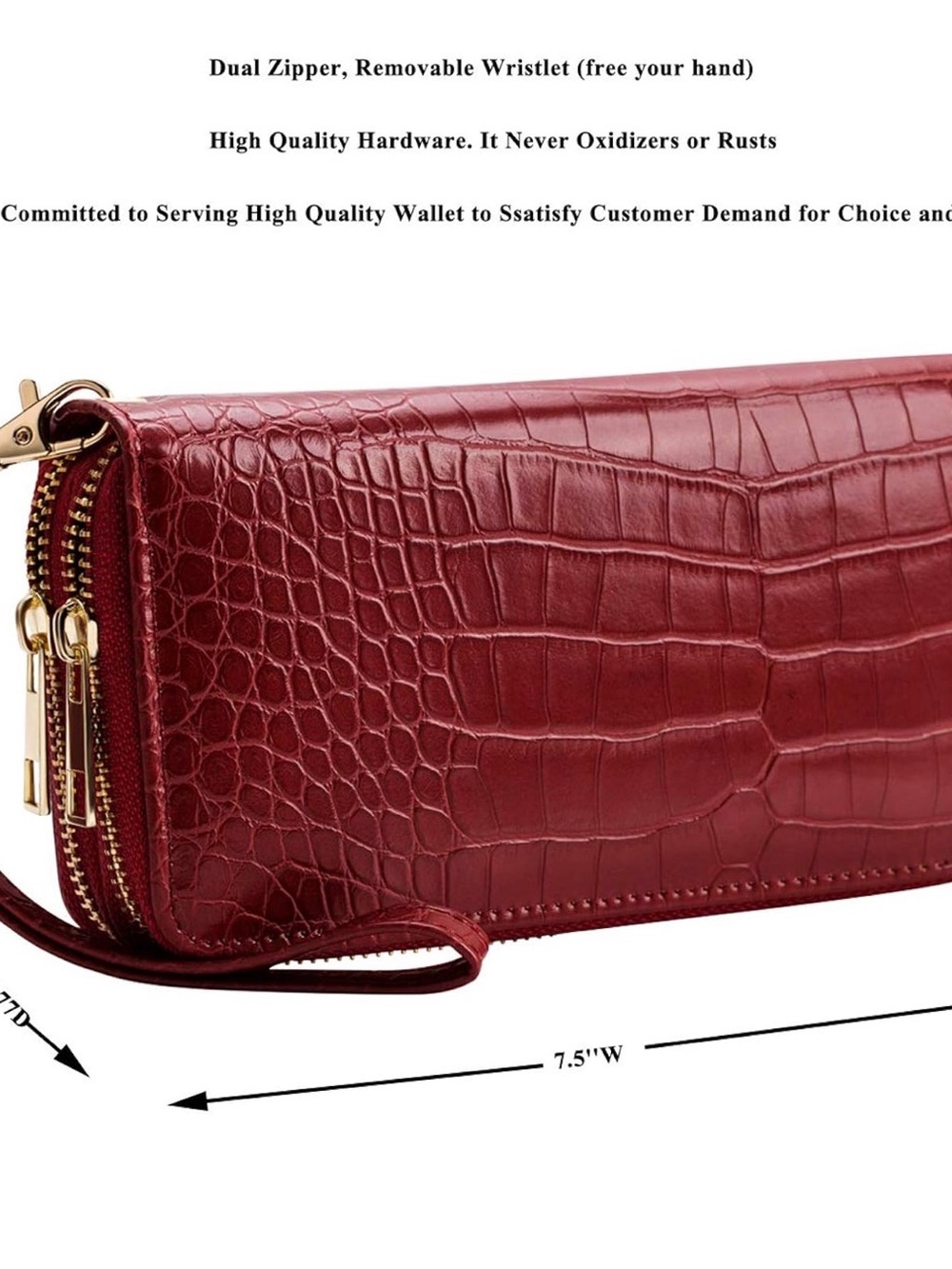 Croc-Embossed Zip Wallet Wristlet in Raspberry - Picture 3 of 3
